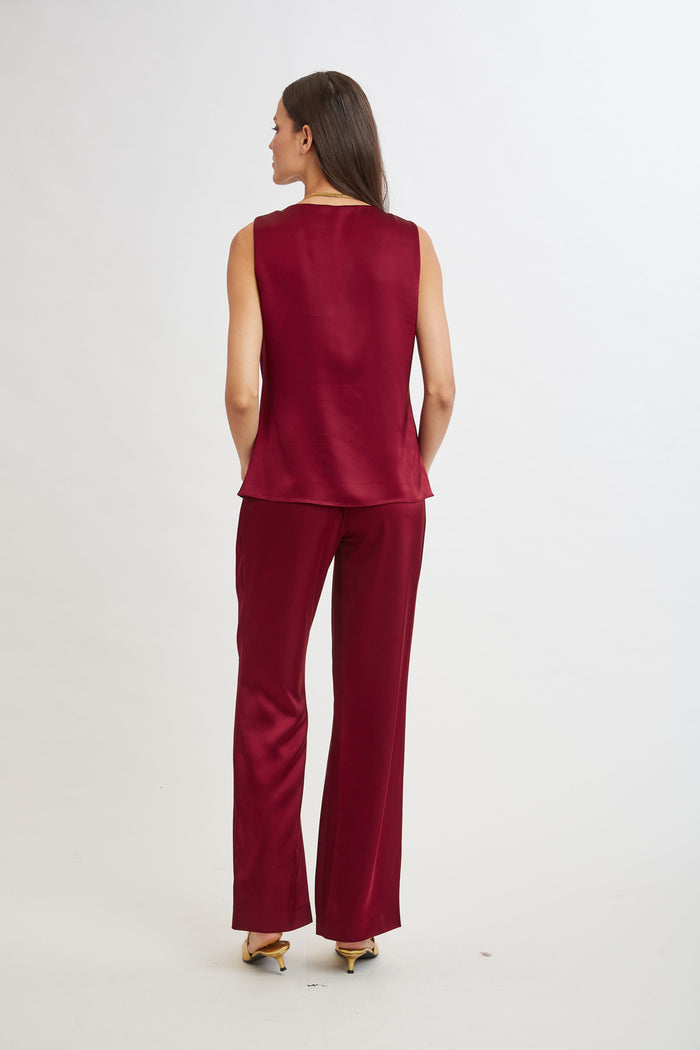 Elie Tahari Satin Cowl Top SANGRIA
