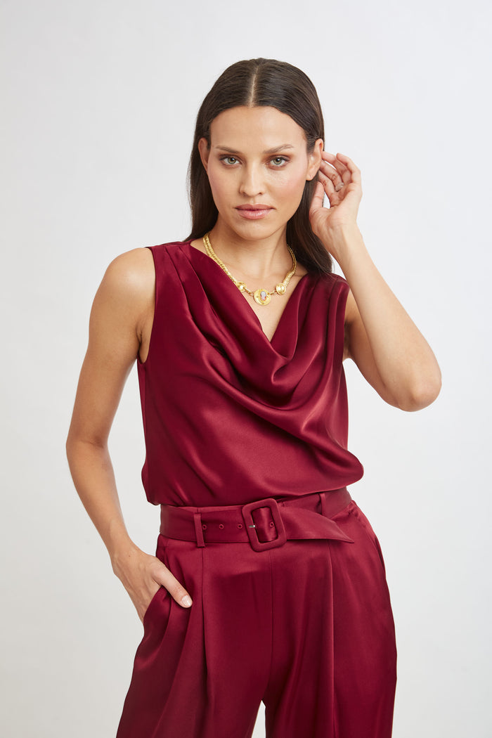 Elie Tahari Satin Cowl Top SANGRIA