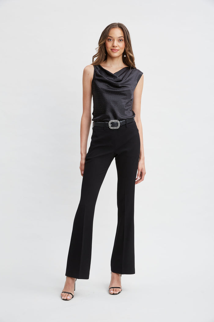 Elie Tahari Satin Crystal Cowl Top BLACK-BLACK