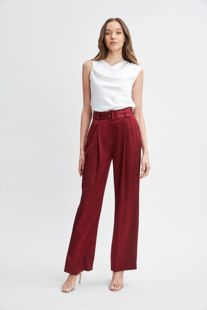 Elie Tahari Satin Crystal Cowl Top FOAM-NICKEL