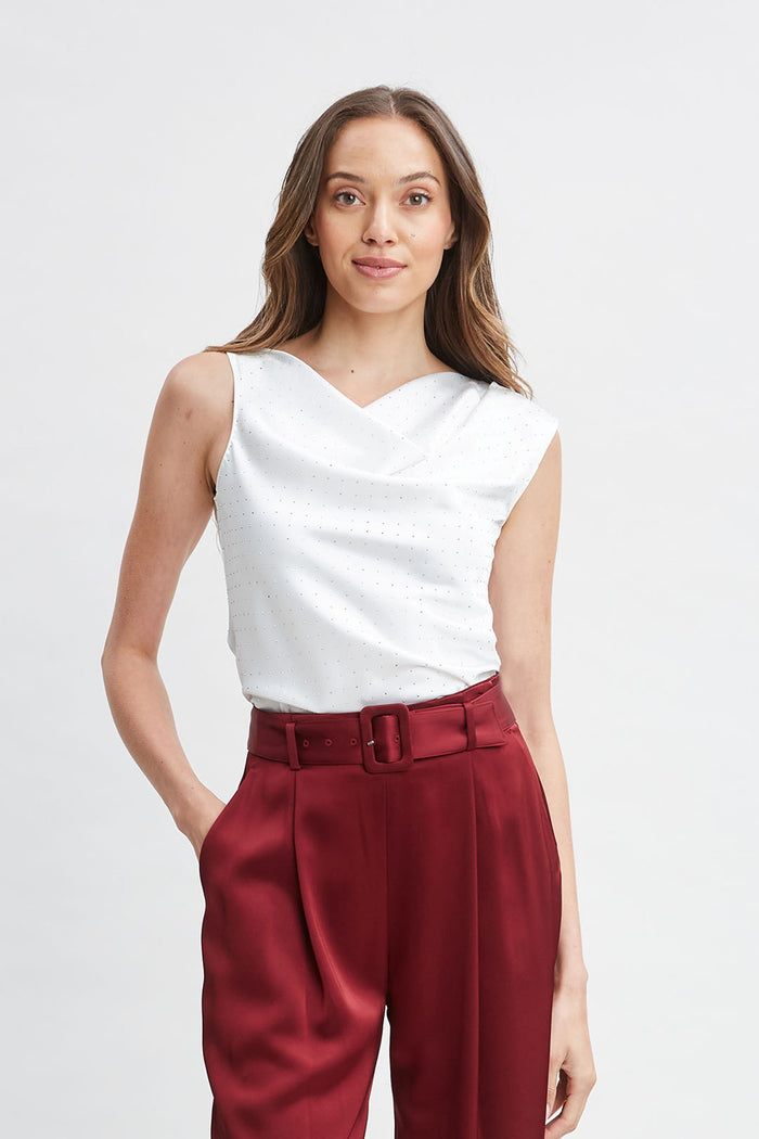 Elie Tahari Satin Crystal Cowl Top FOAM-NICKEL