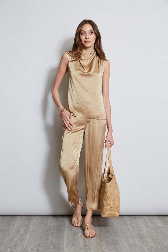 Elie Tahari Satin Draped Neck Top SANDCASTLE