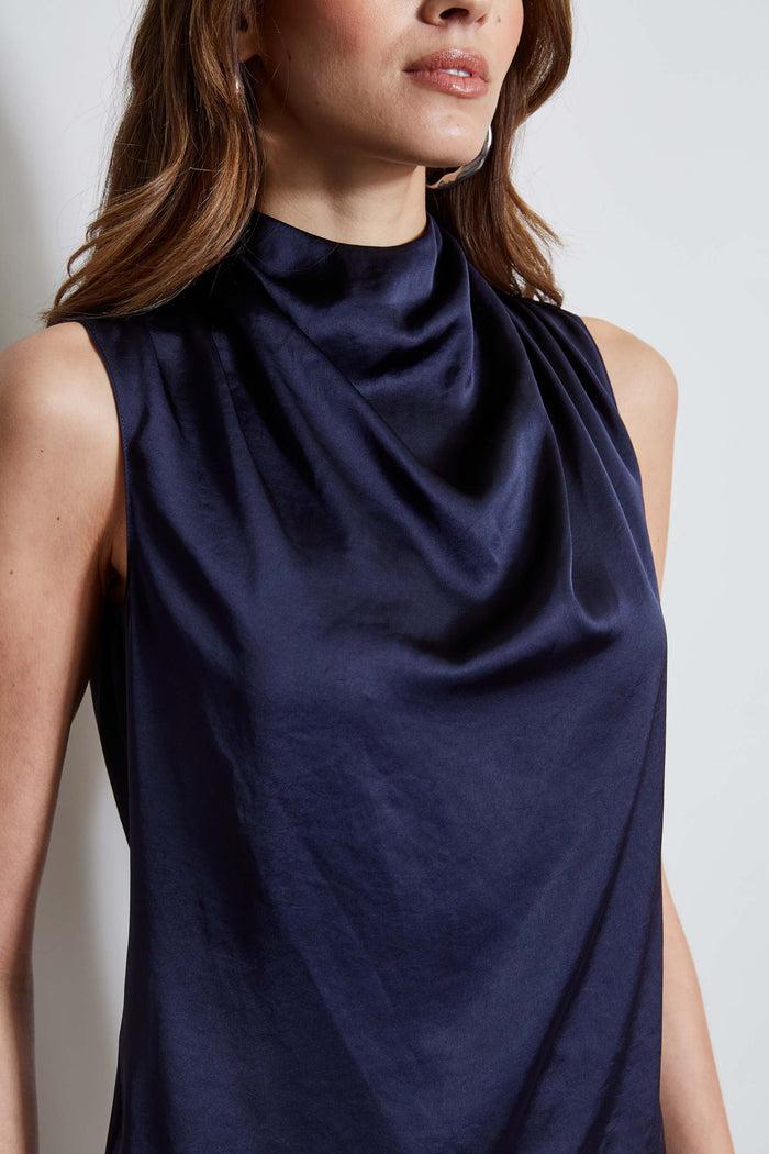 Elie Tahari Satin Draped Neck Top STARGAZER