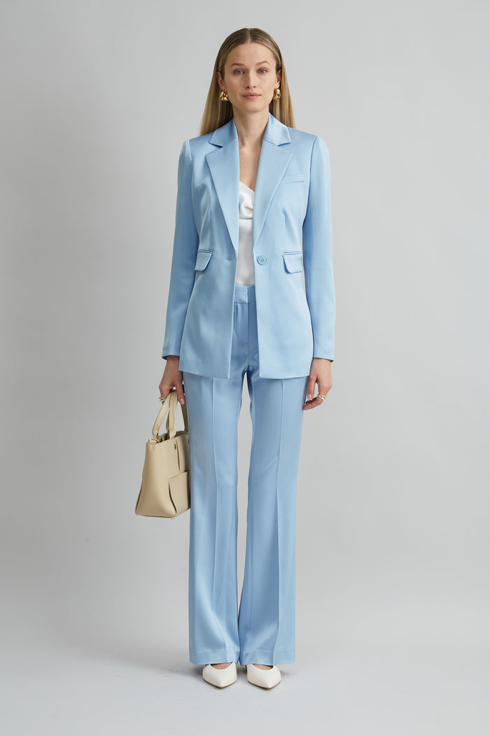 Elie Tahari Satin Fit & Flare Pant MARBLE BLUE