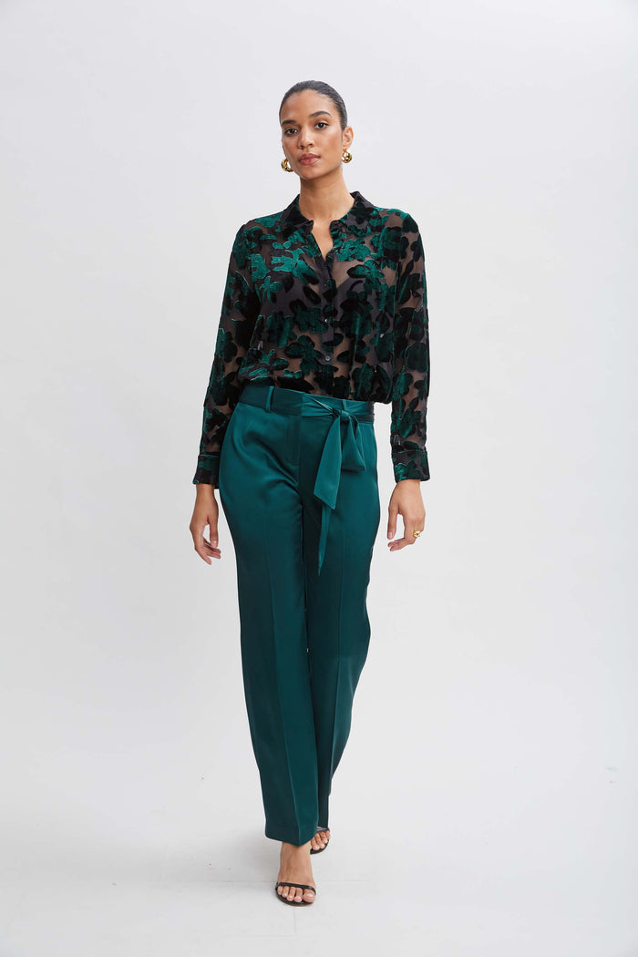 Elie Tahari Satin Fit & Flare Sash Pant JADITE