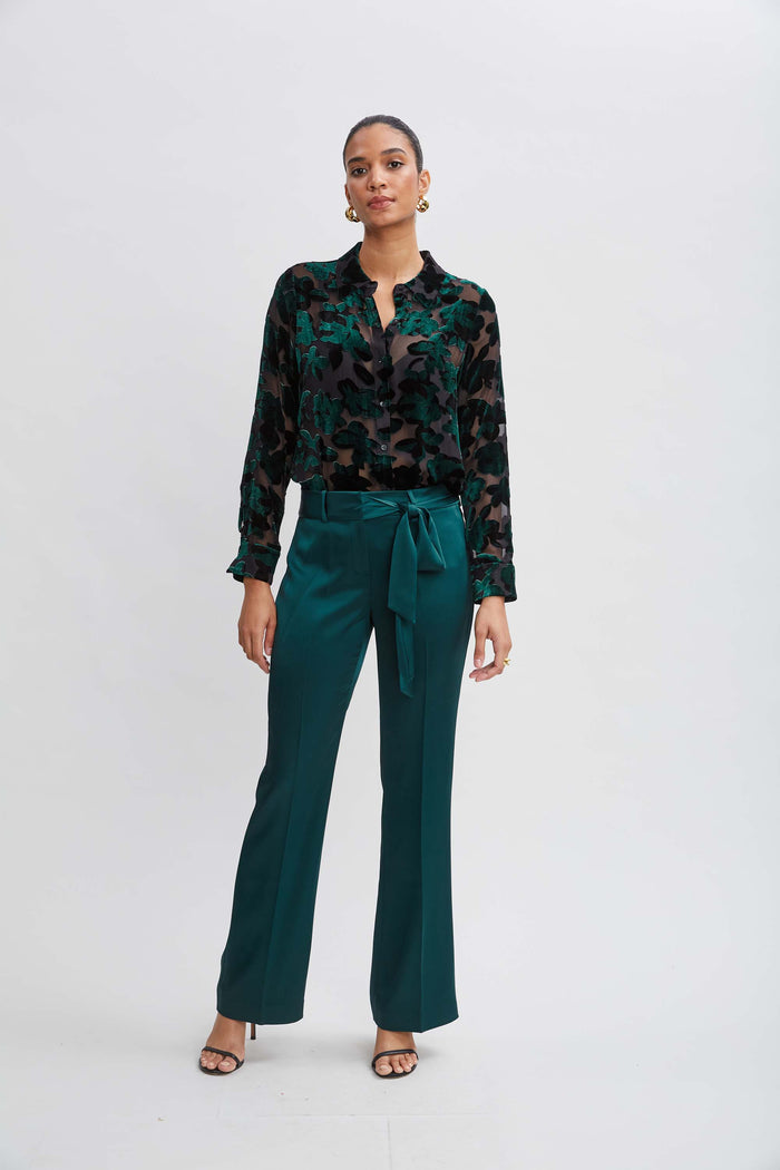 Elie Tahari Satin Fit & Flare Sash Pant JADITE