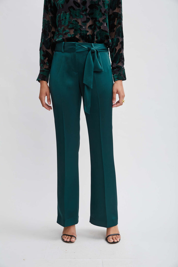 Elie Tahari Satin Fit & Flare Sash Pant JADITE