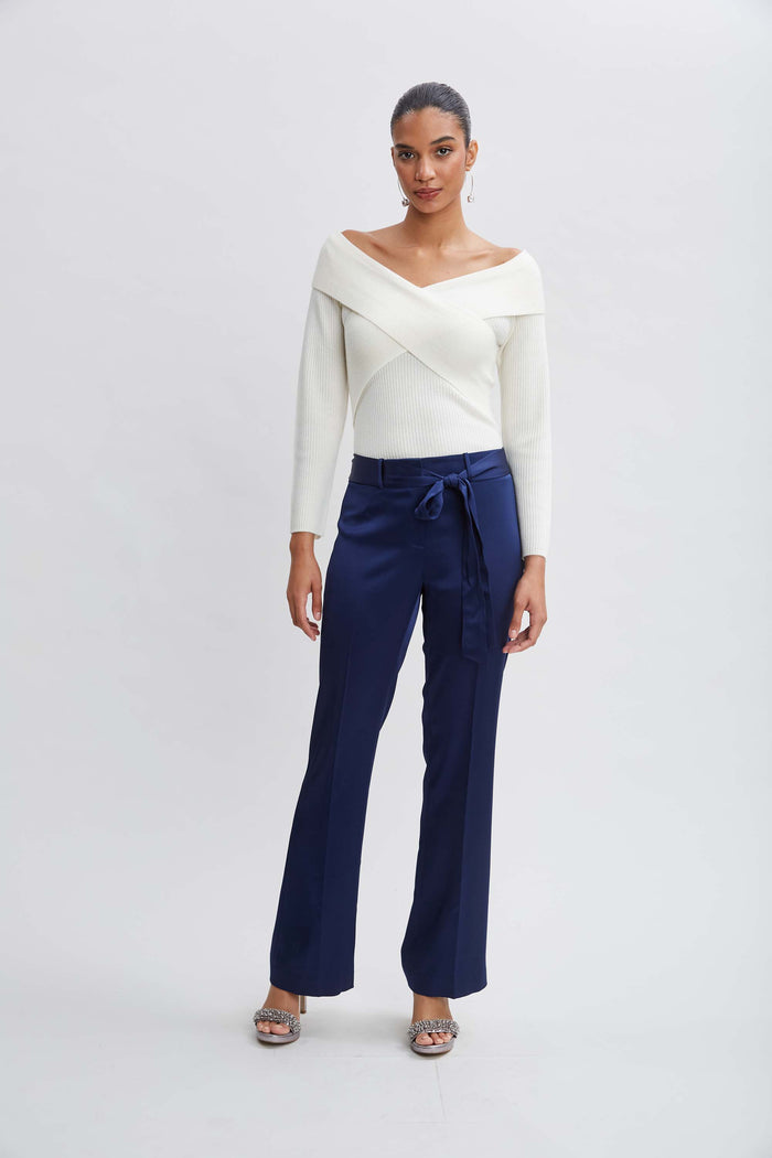 Elie Tahari Satin Fit & Flare Sash Pant MIDNIGHT