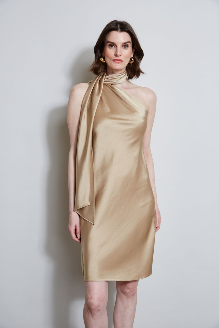 Elie Tahari Satin Scarf Dress SANDCASTLE