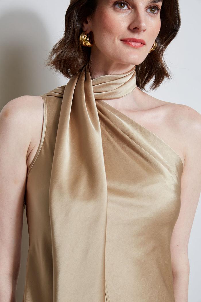 Elie Tahari Satin Scarf Dress SANDCASTLE