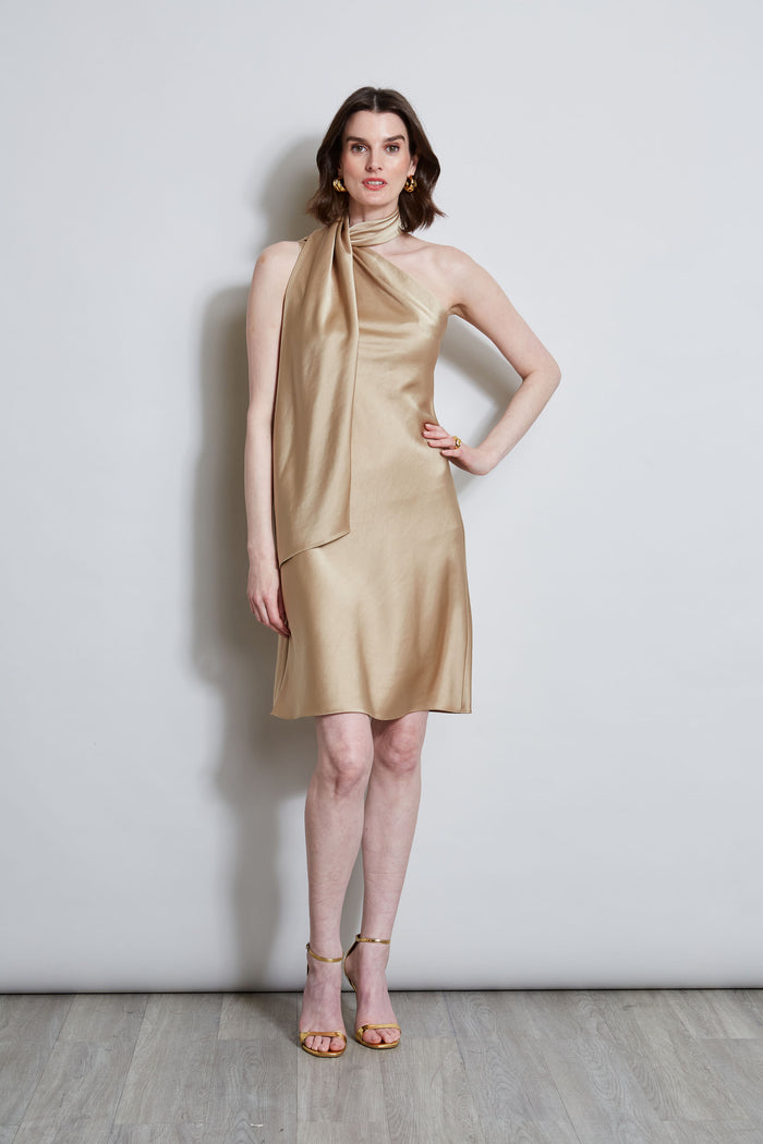 Elie Tahari Satin Scarf Dress SANDCASTLE