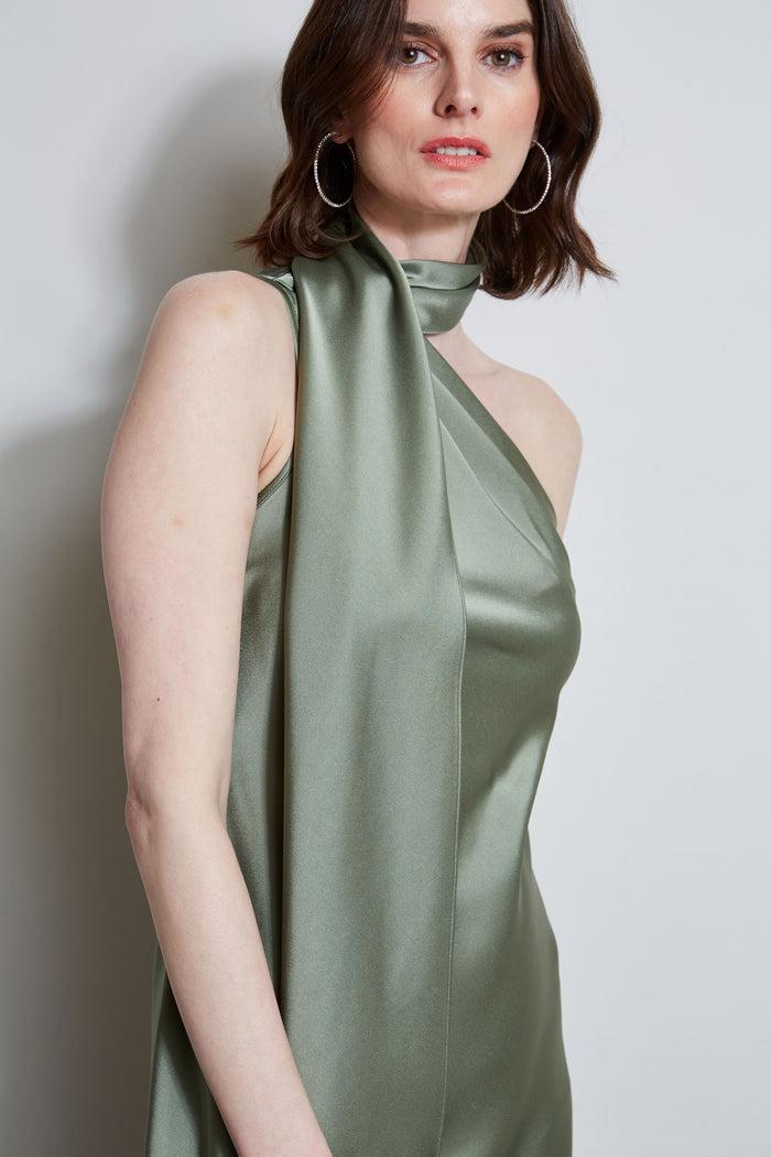 Elie Tahari Satin Scarf Dress TUSCAN OLIVE