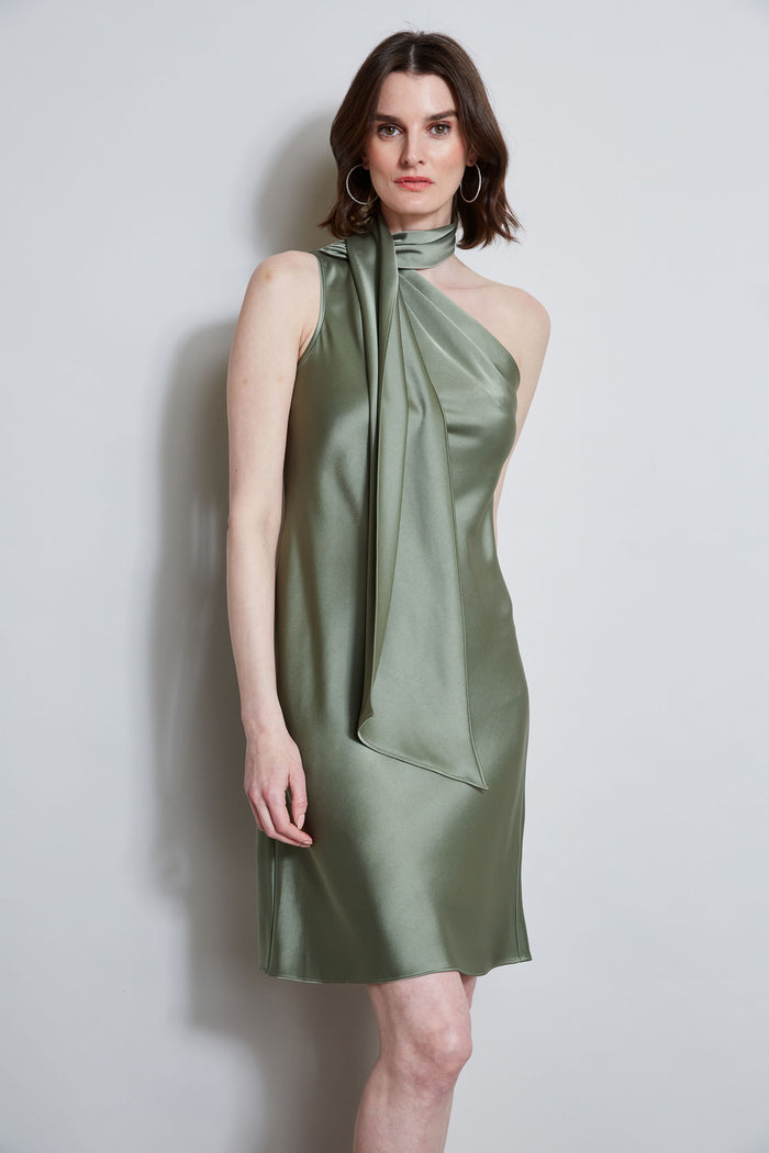 Elie Tahari Satin Scarf Dress TUSCAN OLIVE