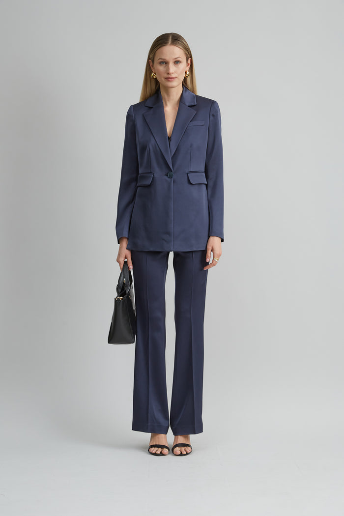 Elie Tahari Satin Side Slit Blazer INDIGO