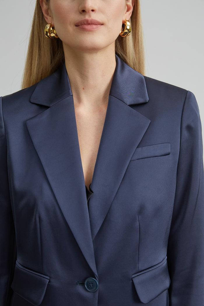 Elie Tahari Satin Side Slit Blazer INDIGO