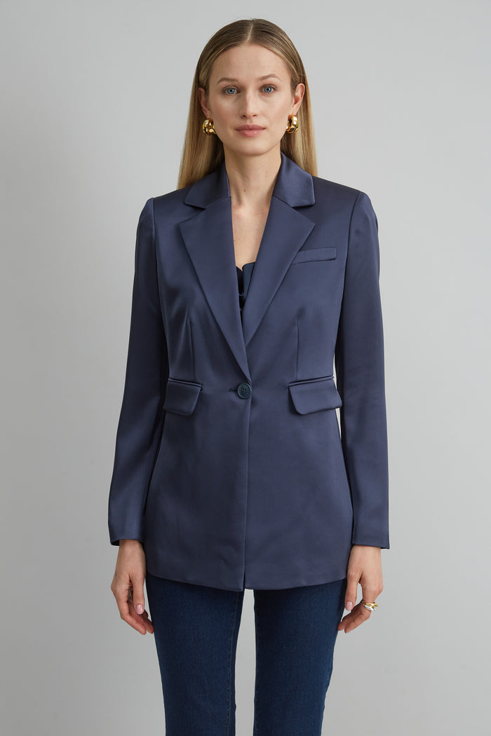 Elie Tahari Satin Side Slit Blazer INDIGO
