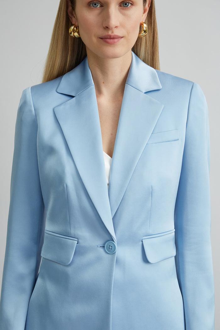 Elie Tahari Satin Side Slit Blazer MARBLE BLUE
