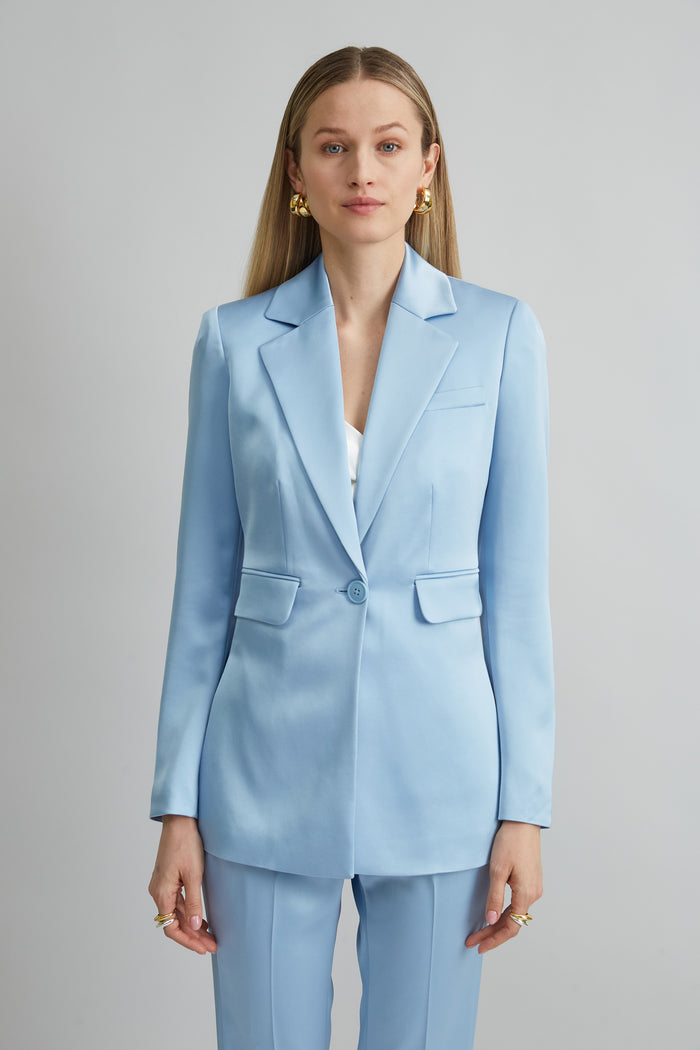 Elie Tahari Satin Side Slit Blazer MARBLE BLUE