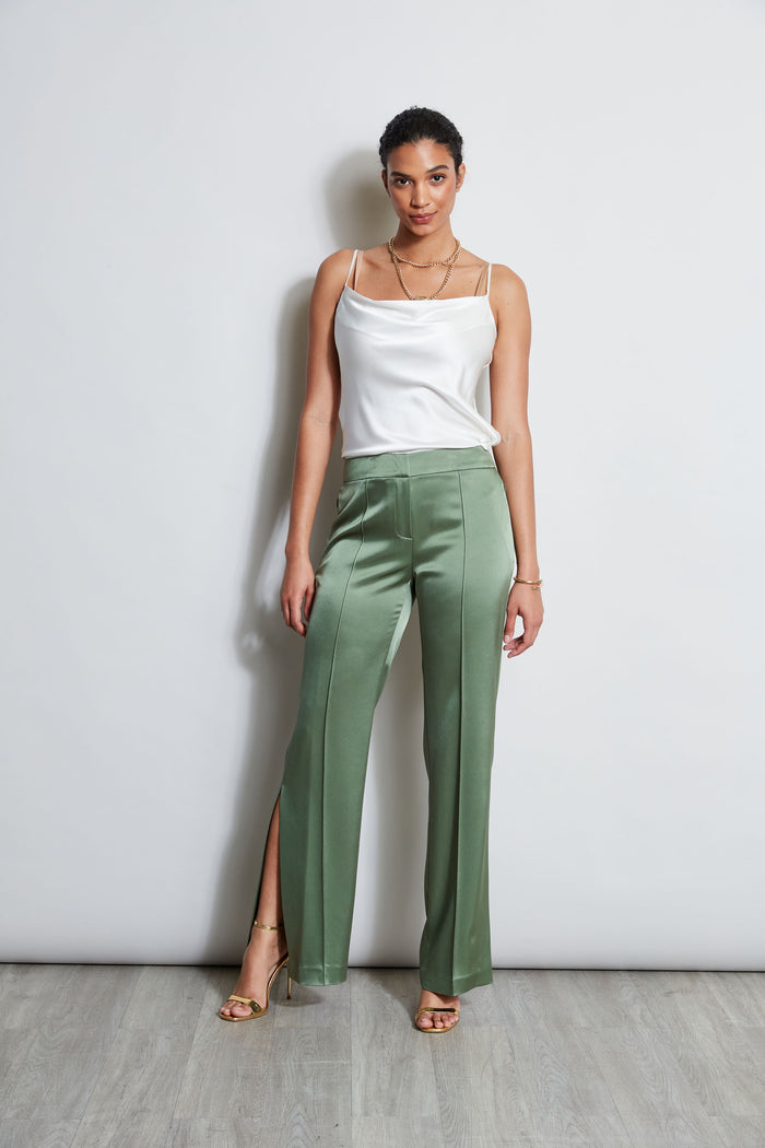 Elie Tahari Satin Side Slit Pant TUSCAN OLIVE