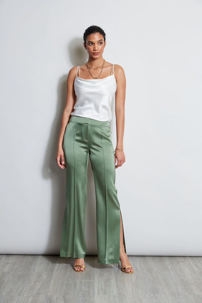Elie Tahari Satin Side Slit Pant TUSCAN OLIVE