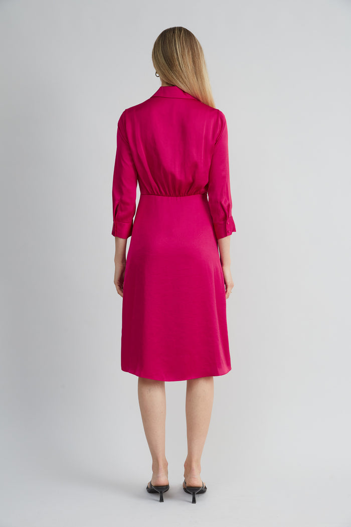 Elie Tahari Satin Tie Shirt Dress CYCLAMEN