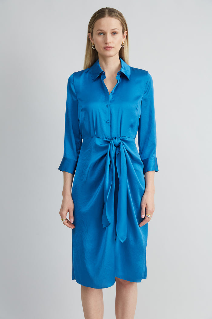 Elie Tahari Satin Tie Shirt Dress OCEAN