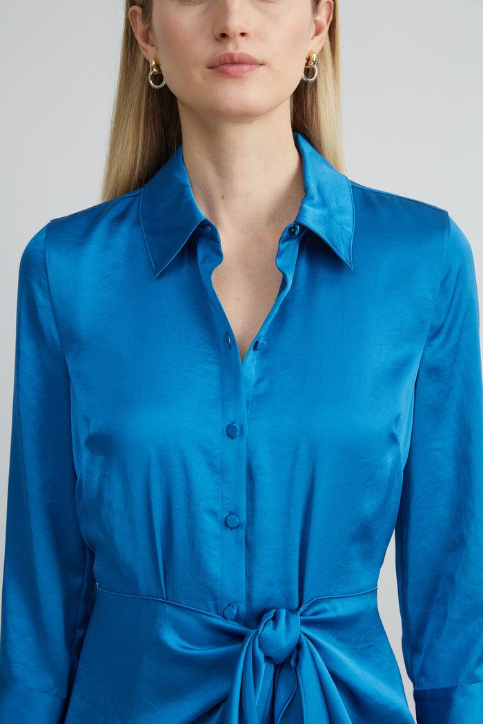 Elie Tahari Satin Tie Shirt Dress OCEAN