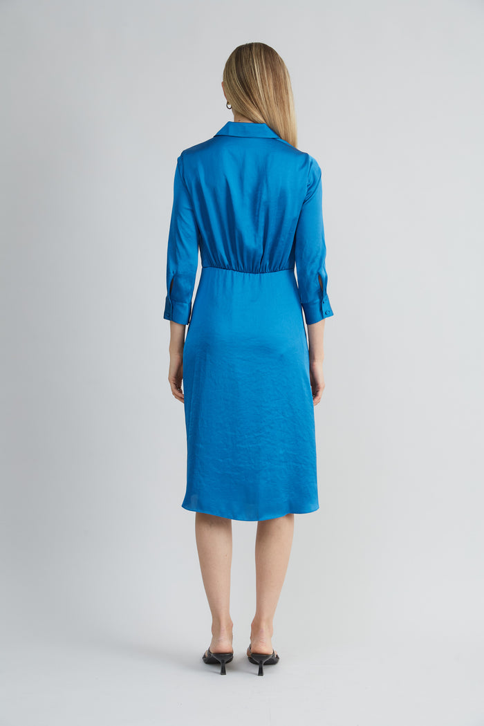 Elie Tahari Satin Tie Shirt Dress OCEAN