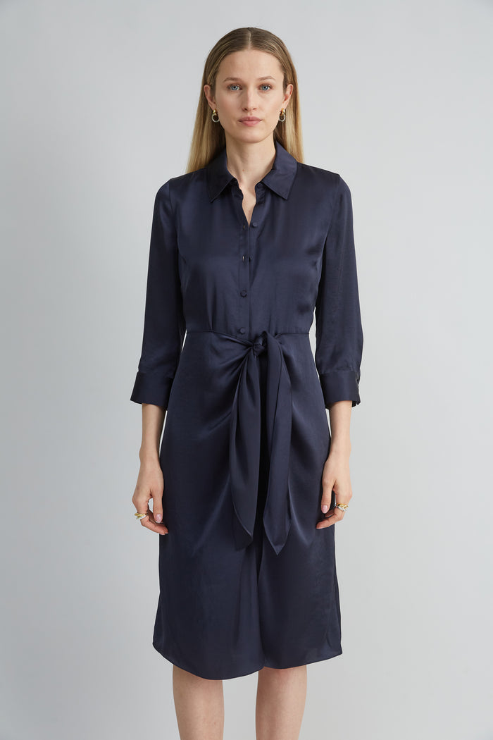 Elie Tahari Satin Tie Shirt Dress STARGAZER