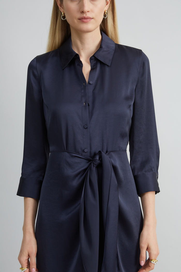 Elie Tahari Satin Tie Shirt Dress STARGAZER