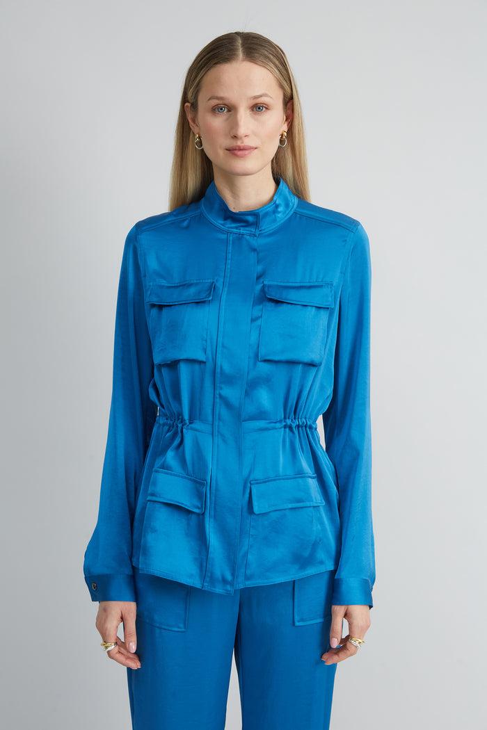Elie Tahari Satin Utility Jacket OCEAN