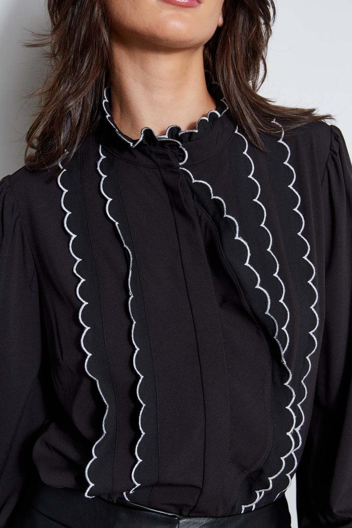 Elie Tahari Scallop Button Down Shirt Noir