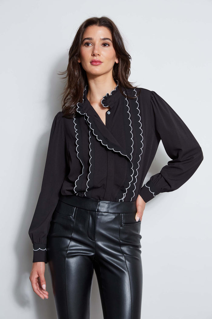 Elie Tahari Scallop Button Down Shirt Noir