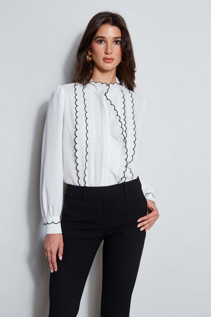 Elie Tahari Scallop Button Down Shirt Sky White