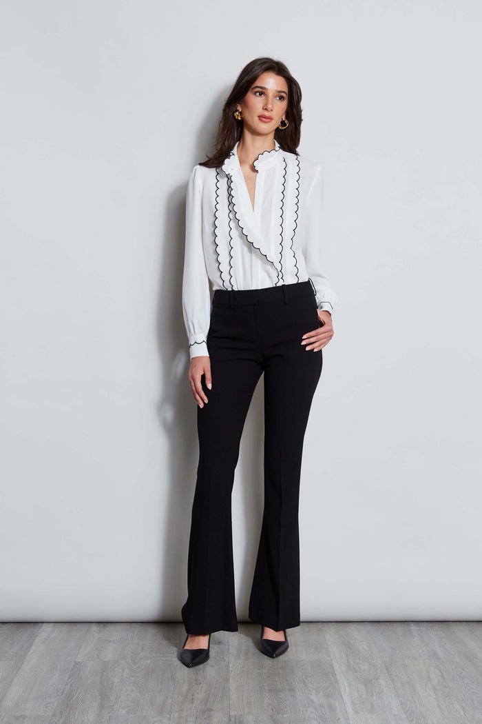 Elie Tahari Scallop Button Down Shirt Sky White