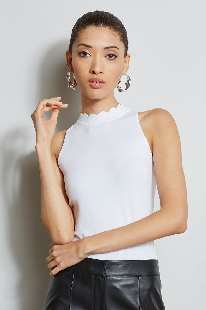 Elie Tahari Scallop Halter Knit WHITE