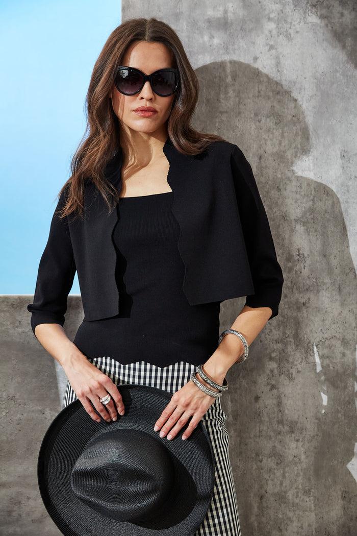 Elie Tahari Scallop Hem Tank BLACK