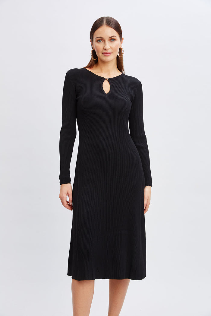 Elie Tahari Scallop Keyhole Sweater Dress Noir