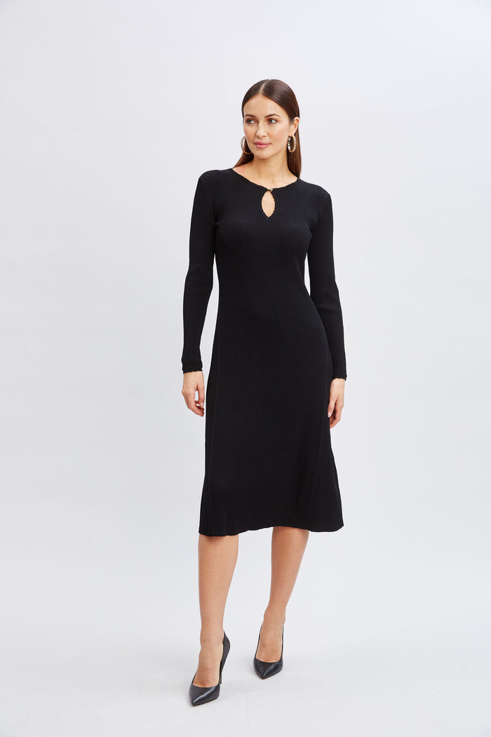 Elie Tahari Scallop Keyhole Sweater Dress Noir