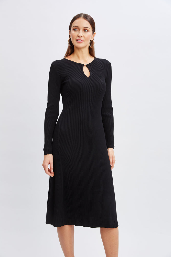 Elie Tahari Scallop Keyhole Sweater Dress Noir