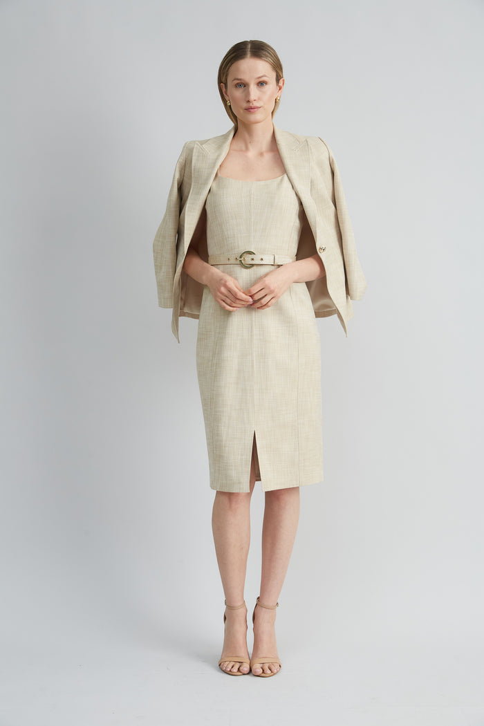 Elie Tahari Scallop Melange Dress CASHEW MELANGE