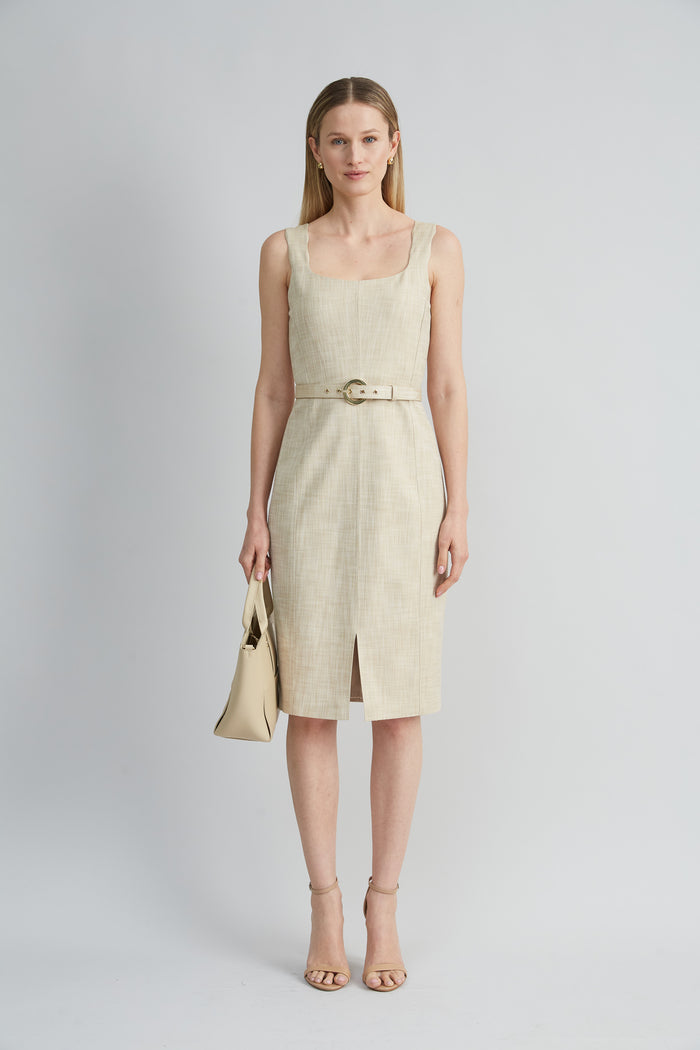 Elie Tahari Scallop Melange Dress CASHEW MELANGE