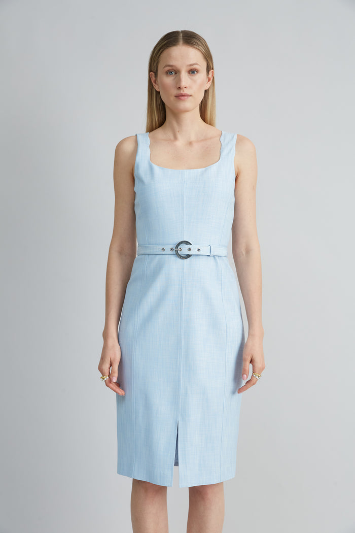 Elie Tahari Scallop Melange Dress MIST BLUE