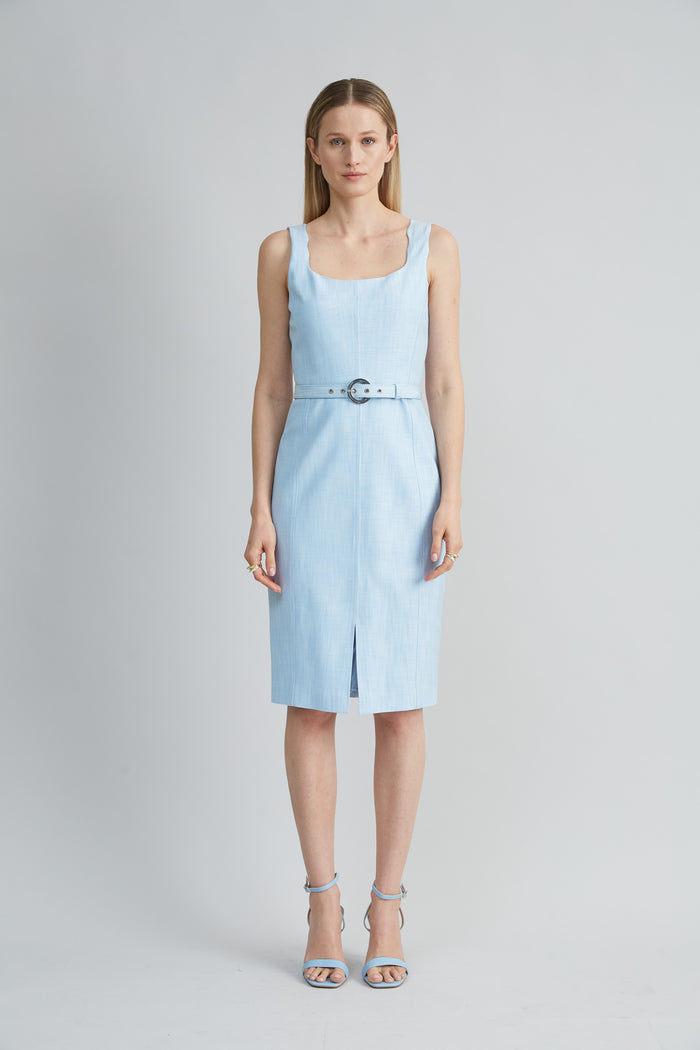 Elie Tahari Scallop Melange Dress MIST BLUE