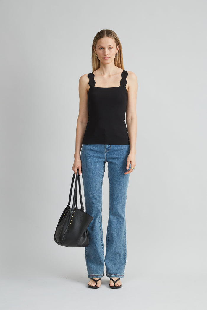 Elie Tahari Scallop Sweater Tank BLACK