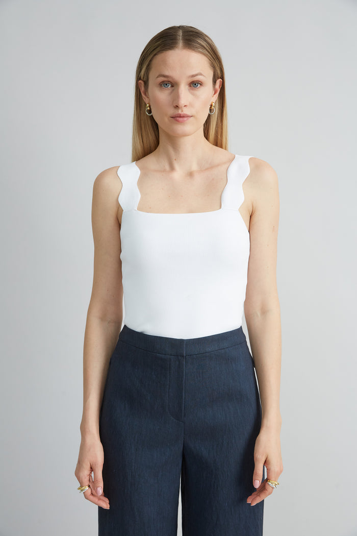 Elie Tahari Scallop Sweater Tank PEARL