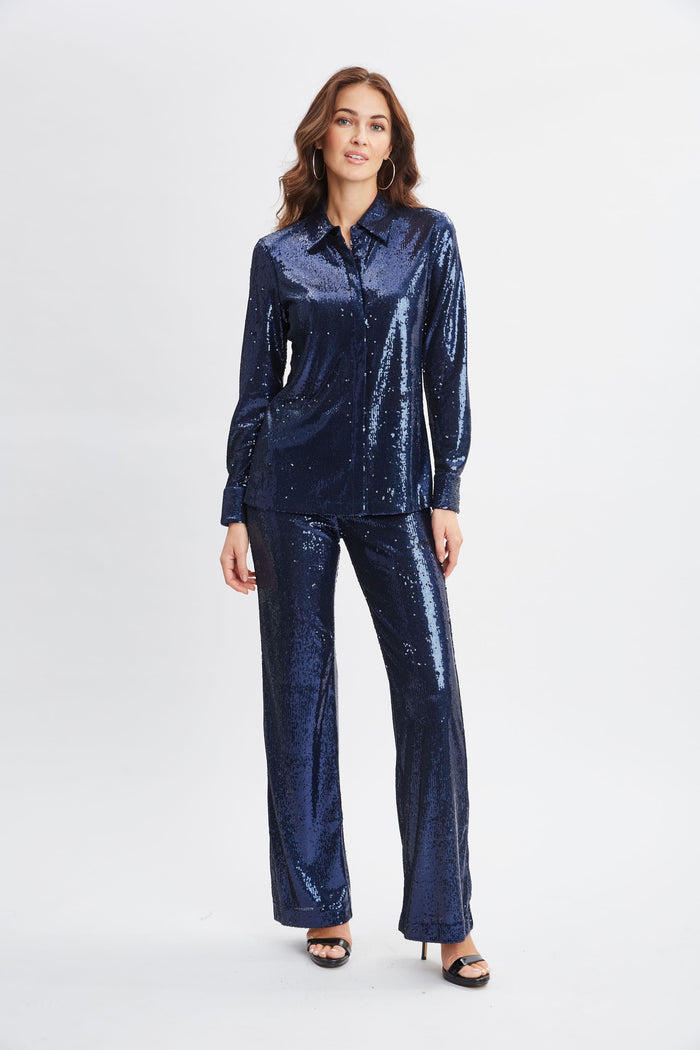 Elie Tahari Sequin Button Down Shirt TWILIGHT