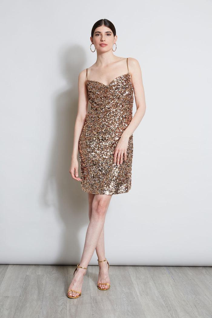 Elie Tahari Sequin Cowl Dress ROSE GOLD