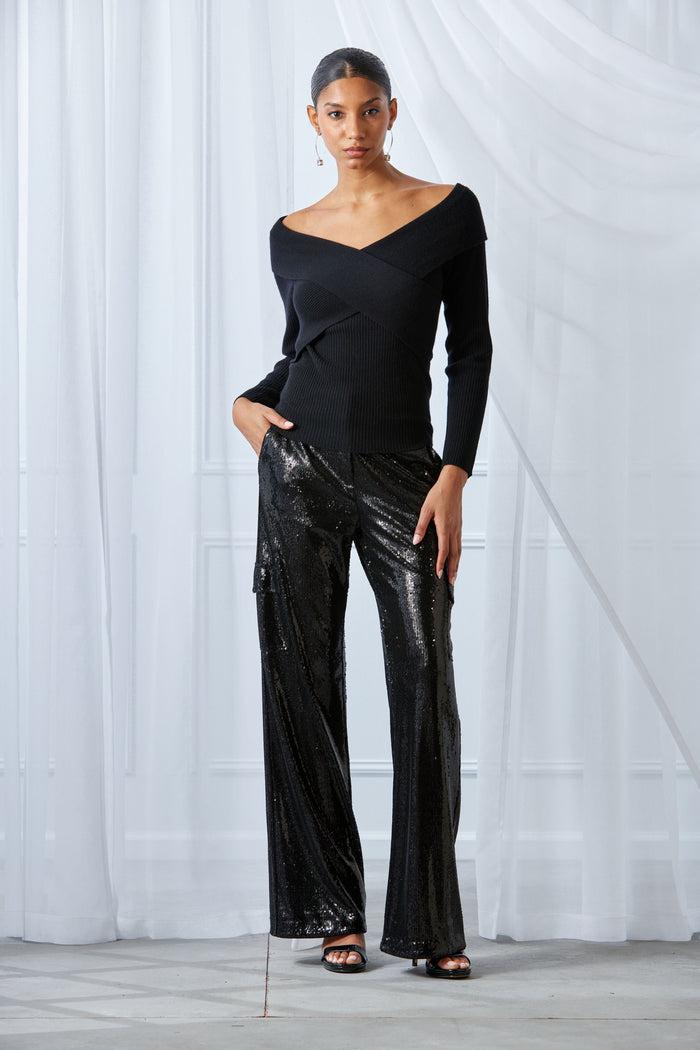 Elie Tahari Sequin Pocket Pant BLACK