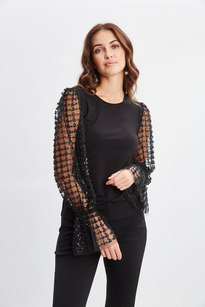 Elie Tahari Sequin Sleeve Knit Noir